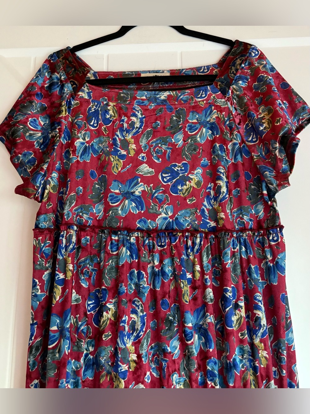 Natural Life Berkley Velvet Maxi Dress Red Blue Tiered Floral Women's L - Picture 4 of 8
